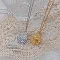 Double-Sided Bird Disc Pendant Necklace Gold Steel Tone view 2