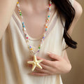 Beaded Starfish Pendant Necklaces in Four Bright Colors view 8