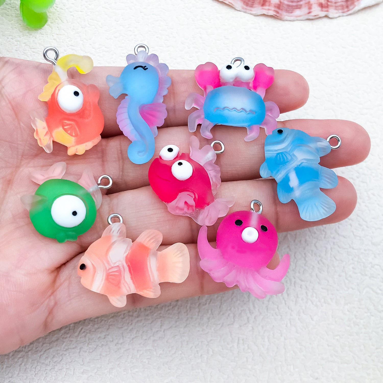 Resin Cartoon Tropical Fish Seahorse Octopus charm pendants for DIY keychain jewelry