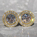 Round Double-Halo Stud Earrings In Silver And Gold Tones view 2
