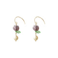 Glass Flower Bud Pearl Drop Earrings Gold Wire Hooks view 5
