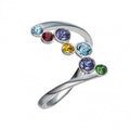 Silver Multicolor Round Gem Open Swirl Finger Ring view 3