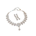 White Pearl Floral Necklace And Drop Earring Jewelry Set view 5