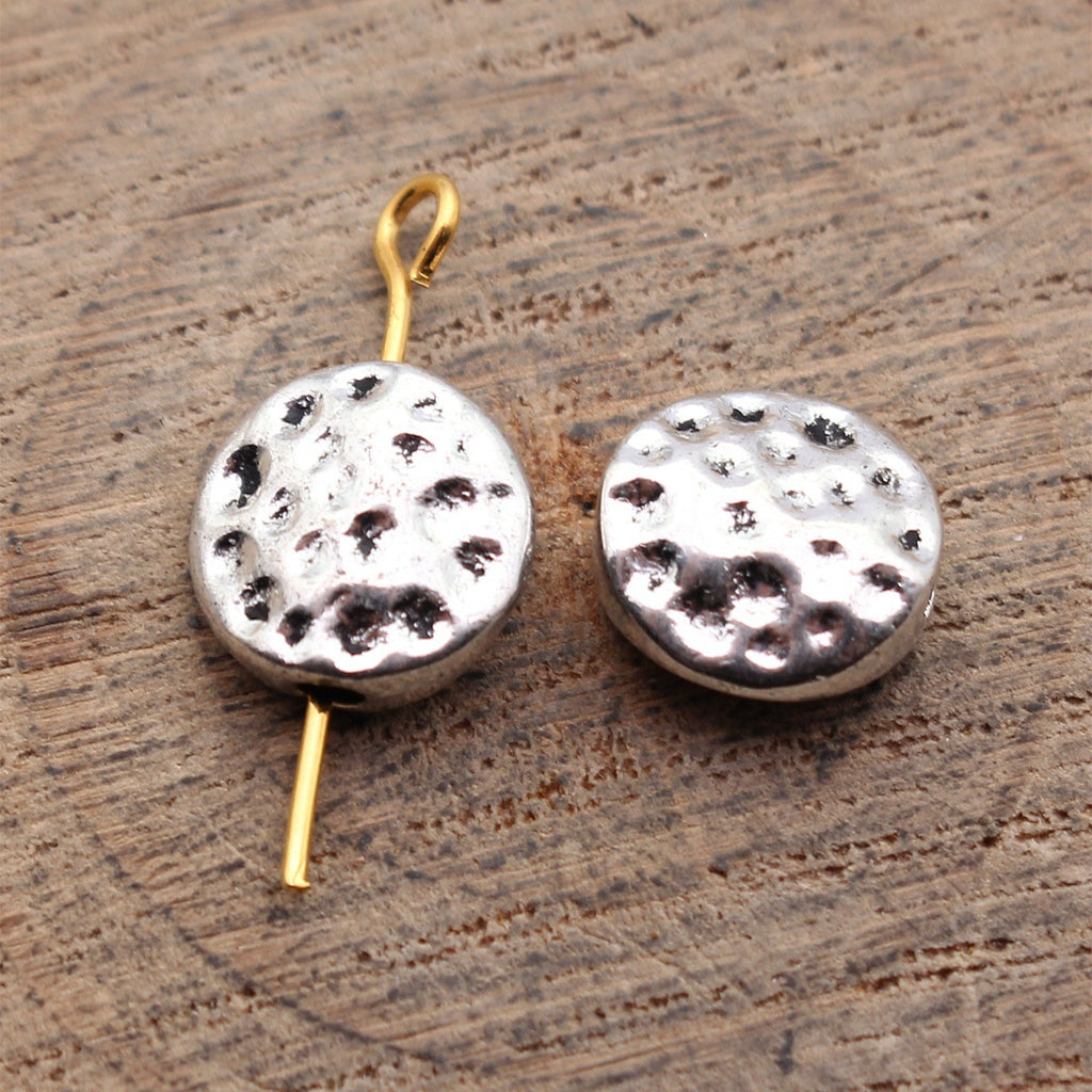 10x10x4.5mm 1.3g Antique Silver Zinc Alloy Hammered Round Small Hole Spacer Beads for DIY Bracelet Jewelry