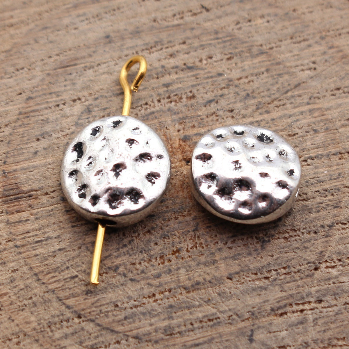10x10x4.5mm 1.3g Antique Silver Zinc Alloy Hammered Round Small Hole Spacer Beads for DIY Bracelet Jewelry