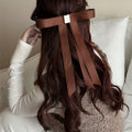 Satin Long Tail Bow Hair Claw Clip Metal Bar Five Colors view 4