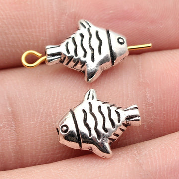 Antique Silver Wavy Striped Tropical Fish Small Hole Bead