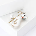 Enamel Cat Brooch with Cane and Pearl Black or White view 3
