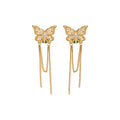 Butterfly Chain Tassel Clip On Earrings In Two Tones view 5