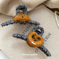 Gingham Fabric Claw Clip Croissant Charm Black White view 4