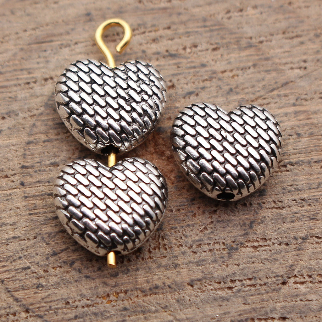 9.6x8.5x4.2mm 1.1g Antique Silver Zinc Alloy Woven Heart Spacer Beads for Bracelet Jewelry Making