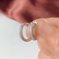 Triple-Row Pave Hinged Hoop Earrings In Polished Silver Tone view 4