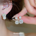 Square Crystal and Pearl Stud Earrings in Three Metal Tones view 2