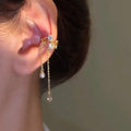 Gold Tone Pearl and Chain Ear Cuffs for Left or Right Ear view 7