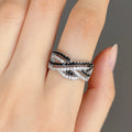 Black and White Cubic Zirconia Interwoven Band Ring in Silver-Tone Brass view 2