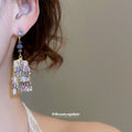 Purple Mosaic Crystal Drop Earrings with Reflective Details view 3
