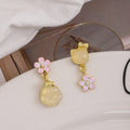 Asymmetric Yellow Cat Head And Paw Flower Drop Studs view 4