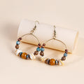 Antique Gold Brown Bead Large Statement Hoop Earrings view 3