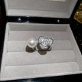 Silver Tone Pearl Like Flower Cluster Ring And Clear Crystal Leaf Ring view 6