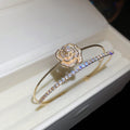 Open Double Layer Zircon Rose Flower Cuff Bangle Silver Gold view 7