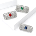 Rectangular Crystal Metal Brooch with Blue Red or Green Stone view 2