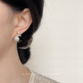 Gold White Enamel Bow Pearl Drop Stud Earrings Clear Stone view 2