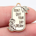 Gold Motivational Quote and Flower Pendant Charms Two Styles view 3