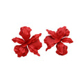 Layered Fabric Flower Statement Earrings in Red and White view 5