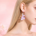 White and Purple Floral Vine Flower Long Dangle Earrings view 4