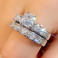 Silver Tone Dual Stack Round CZ Engagement Ring Set view 3