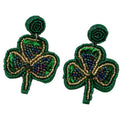 Green Sequin Seed Bead Shamrock Clover Dangle Earrings Pair view 5
