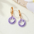 Gold Tone Open Smiley Face Huggie Drop Earrings in Six Colors view 4