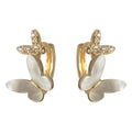 Gold Tone White Butterfly Clear Stone Huggie Hoop Earrings view 5