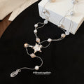 Silver Tone Star and Pearl Layered Pendant Necklace view 2