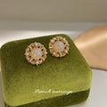 Gold-Tone Filigree Pearl Halo Cabochon Round Stud Earrings view 3