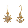 Gold Asymmetric Anchor Ship Wheel Hook Earrings Pair view 5