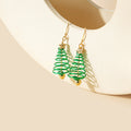 Green Wire Christmas Tree Gold Ball Long Hook Earrings view 1