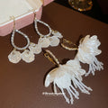 White Petal Tassel Drop Earrings In Two Floral Styles view 2
