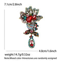 Antique Tone Floral Bird Brooch With Long Crystal Drop view 7