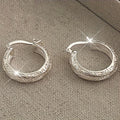 Silver Floral Engraved Thick Huggie Hoop Earrings Pair view 2