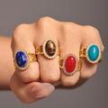 Gold Open Oval Natural Stone Ring Zircon Halo Size 7 view 2