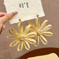 Oversized Gold Woven Look Flower Statement Stud Earrings view 2