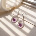 Silver Tone Clear Resin Pressed Flower Teardrop Hook Earrings view 6