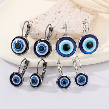Round Blue Evil Eye Leverback Earrings in Four Sizes and Finishes