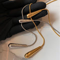 Metal Teardrop Y Lariat Necklace in Gold and Silver Tones view 1