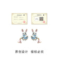 White Rabbit Blue Outfit And Pink Flower Stud Earrings view 3