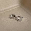 Silver Tone Mirror Polished Rectangular Huggie Hoop Earrings view 1