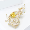 Crystal Camellia Spray Brooch With Polished Metal And Sculpted Decorative Details view 3