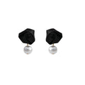 Fabric Rose and Pearl Look Gold Tone Dangle Stud Earrings view 5