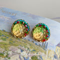 Gold Round Green Resin Cabochon Multicolor Crystal Studs view 3